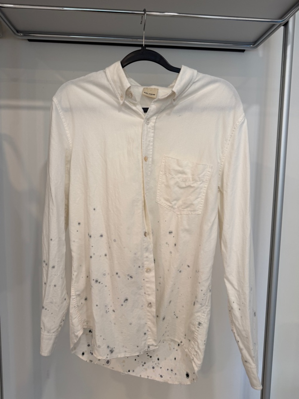 baldwin White Long-Sleeve Button-Down Shirt with Speckle Detail